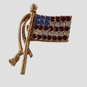 Patriotic Flag Brooch with Rhinestones